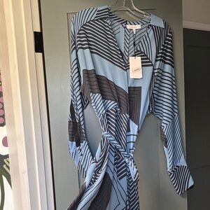 Reiss Light Blue Dress with Black Geometric Print